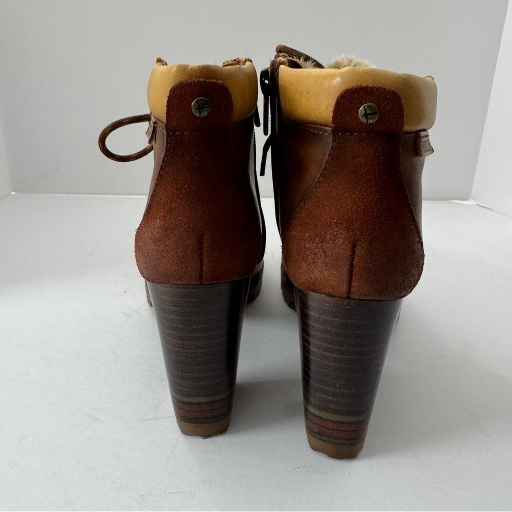 Pikolinos Womens leather lace-up ankle boots heels faux fur brown sz 38 - Picture 9 of 13